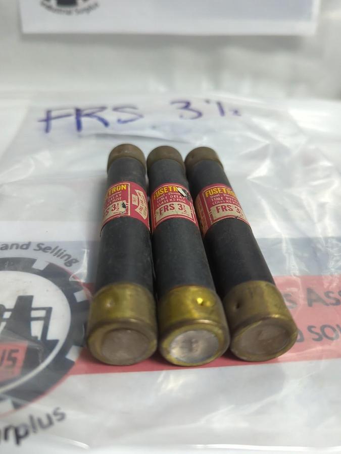 Used COOPER BUSSMANN,FRS-3-1/2,FUSETRON 3-1/2 AMP FUSE LOT OF 3 PRE-OWNED