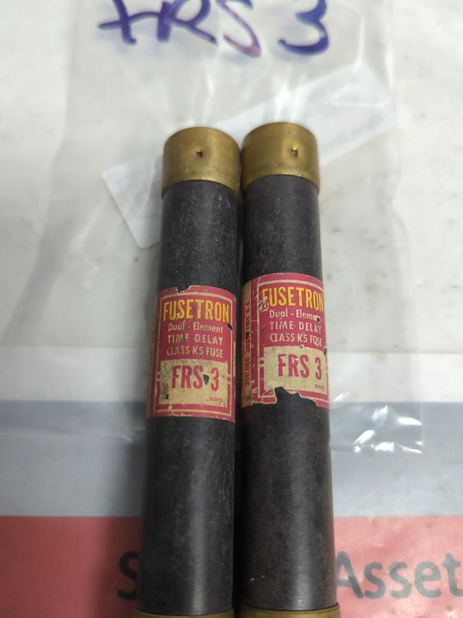 Used COOPER BUSSMANN,FRS-3,FUSETRON 3 AMP FUSE LOT OF 2 PRE-OWNED