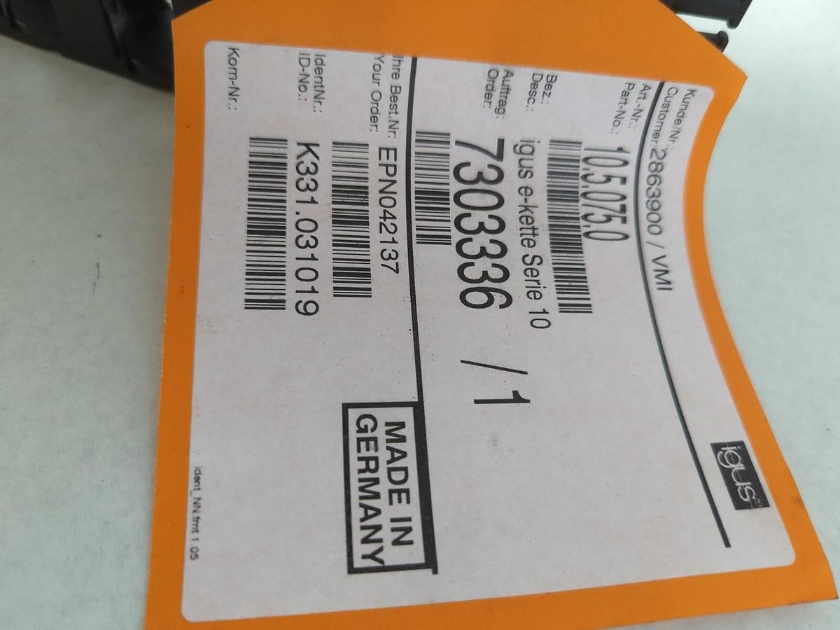 IGUS E-KETTE DERIES,10 CHAIN,TRACK CABLE 10.5.075.0  34 LINK NOS