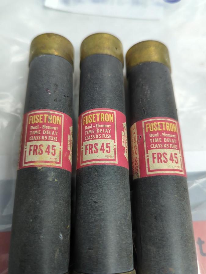Used COOPER BUSSMANN,FRS-45,FUSETRON 45 AMP FUSE LOT OF 3 PRE-OWNED