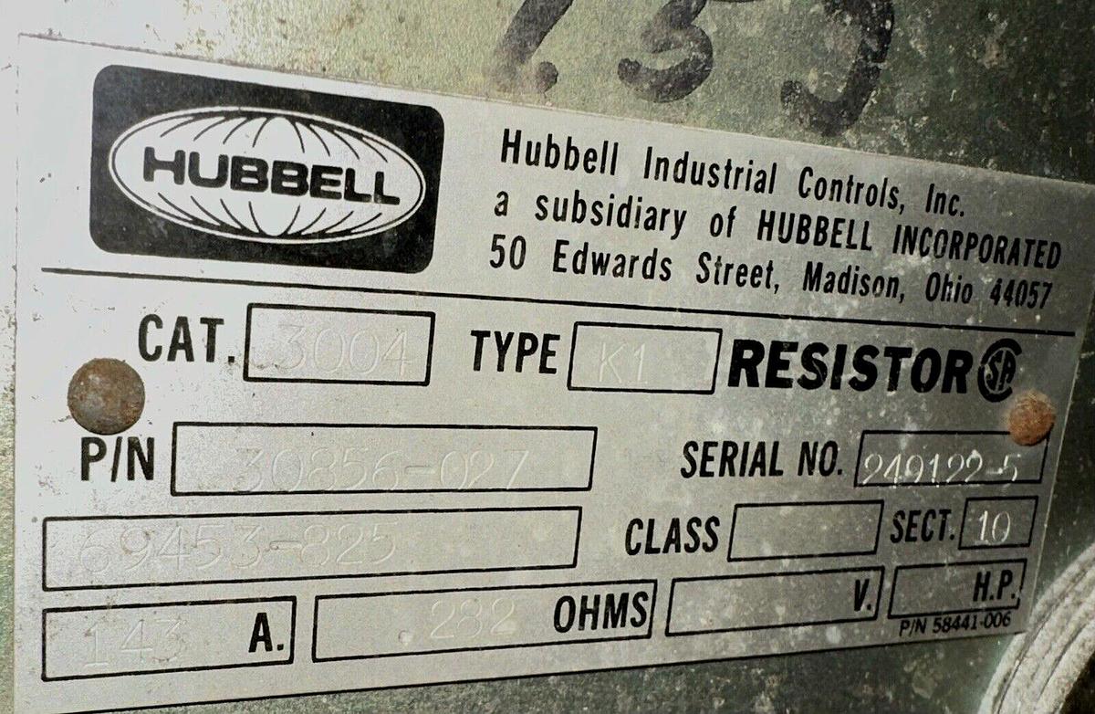Hubbell 3004,30856-027,143 Amp .282 Ohm Bank of 5 Crane Resistors