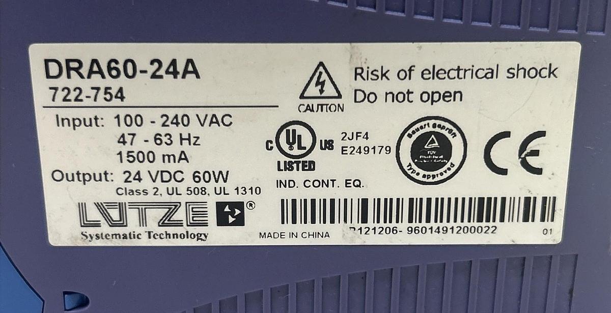 Used LUTZE,DRA60-24A,POWER SUPPLY