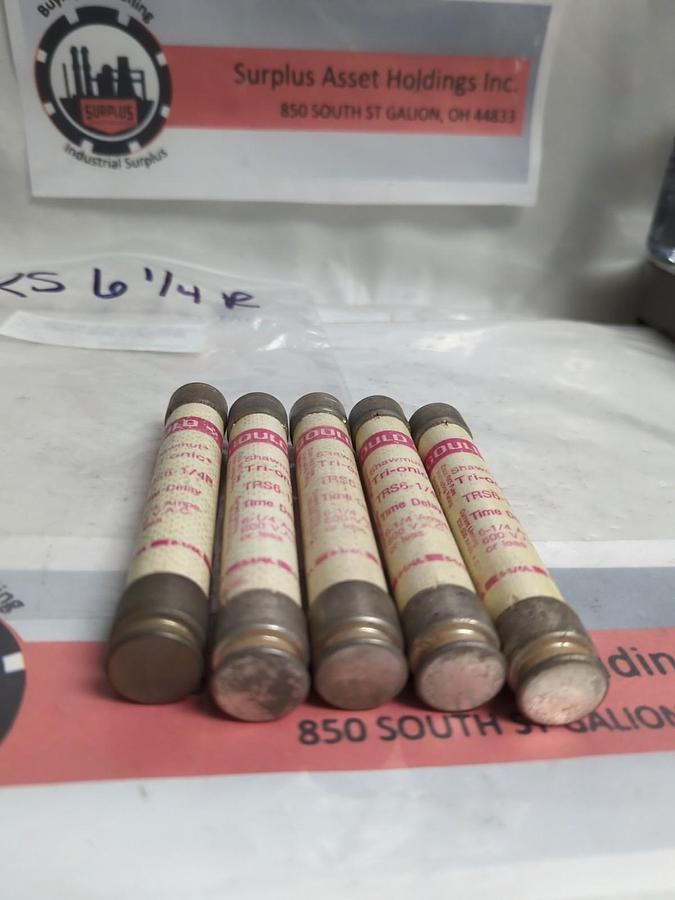 Used GOULD SHAWMUT,TRS6-1/4R,TRI-ONIC 6-1/4 AMP FUSE LOT OF 5 PRE-OWNED