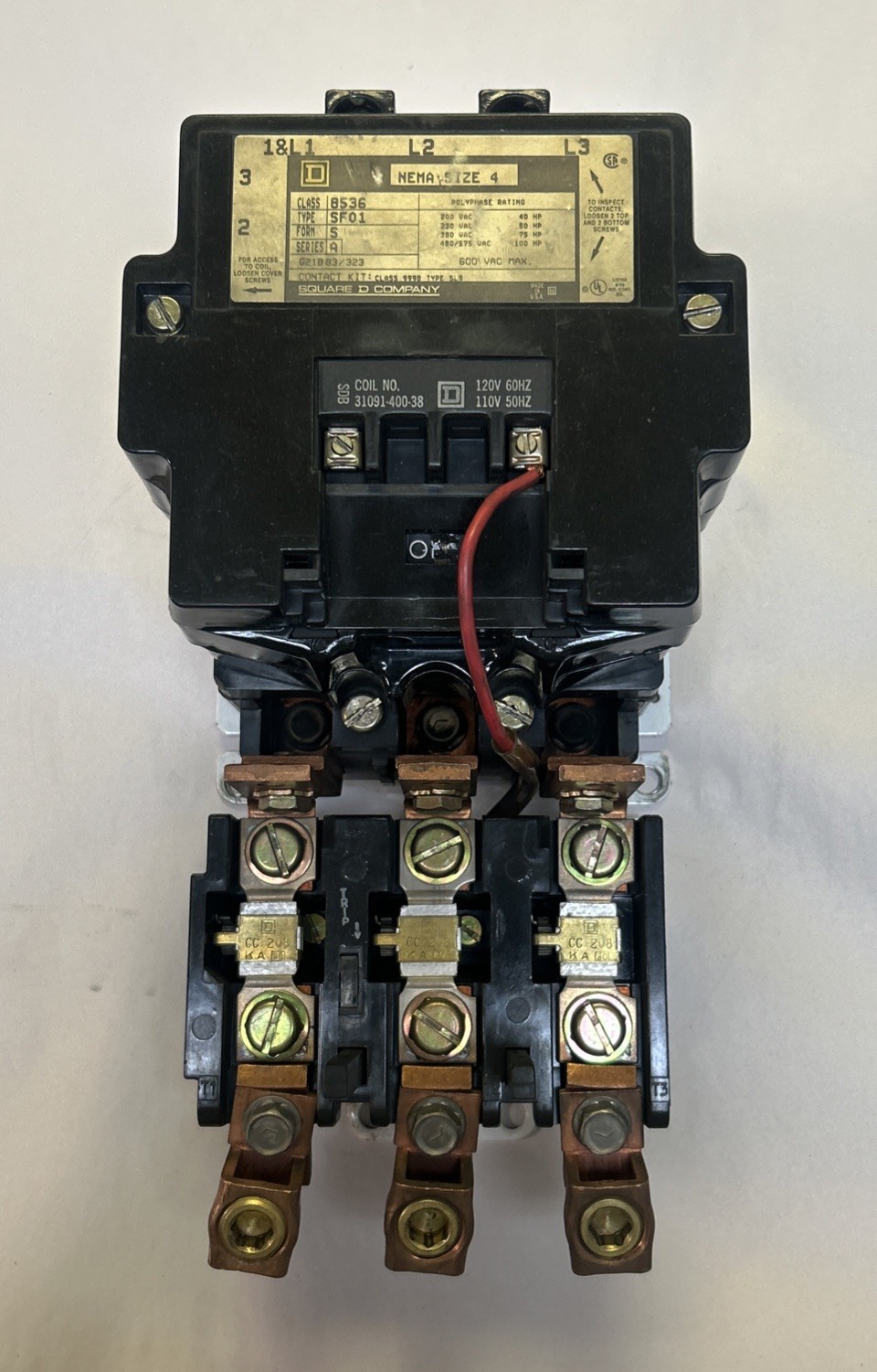 Used SQUARE D,8536SF01,SIZE 4 STARTER 600V