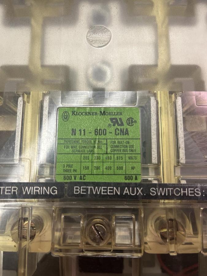 Used KLOCKNER-MOELLER,N11-600-CNA,CIRCUIT BREAKER 600A 600V