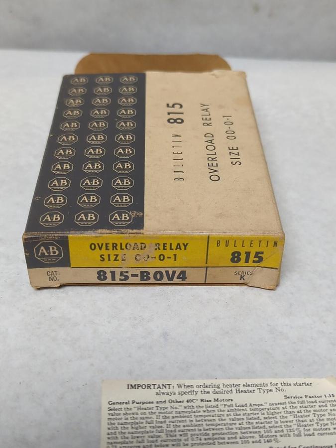 ALLEN-BRADLEY,815-BOV4,OVERLOAD RELAY SIZE 00-01 NOS