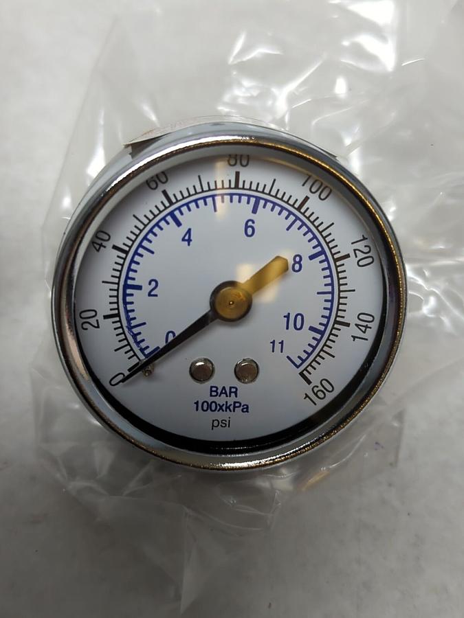 UNBRANDED,1481,2 INCH DRY 1/4 NPT BRASS BACK GAUGE 160 PSI/KPA/BAR NOS