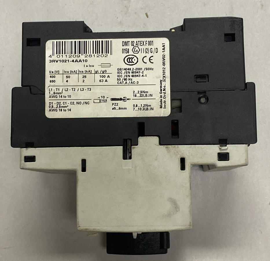 Used SIEMENS,3RV1021-4AA10,CIRCUIT BREAKER 11-16A 3P 690V