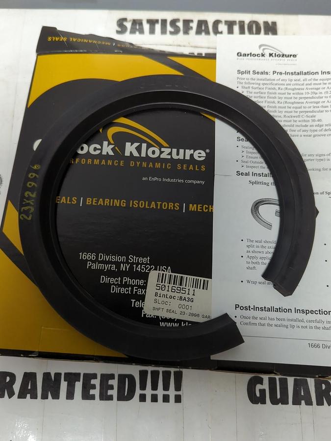 GARLOCK KLOZURE,23X2996 25003-2996,SPLIT OIL SEAL 5.125 IN SHAFT 6.375 IN OD