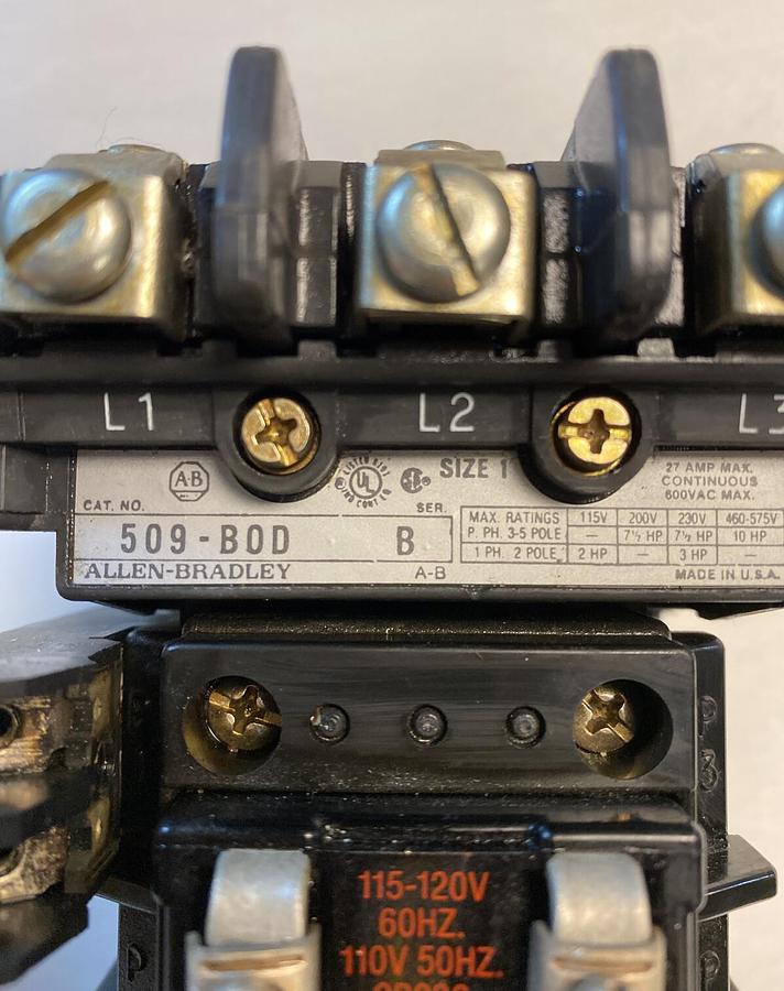 Used Allen-Bradley,509-BOD,Series B Size 1 Motor Starter 27AMP 600V 3 Pole
