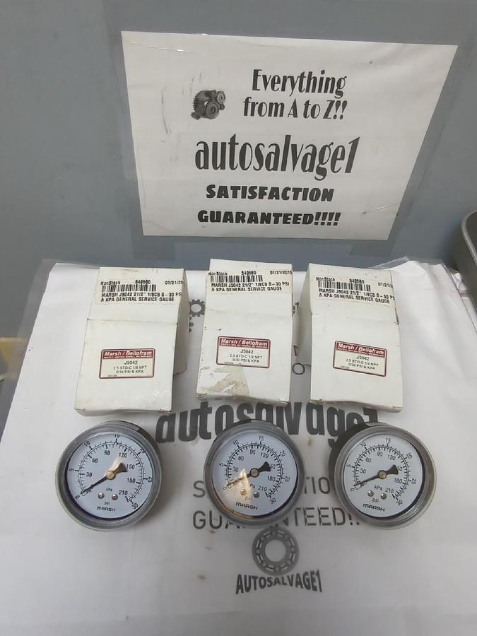 MARSH BELLOFRAM,J5042,GAUGE 2-1/2 IN STD-C  1/8 IN NPT  0/30 PSI &KPA LOT OF 3