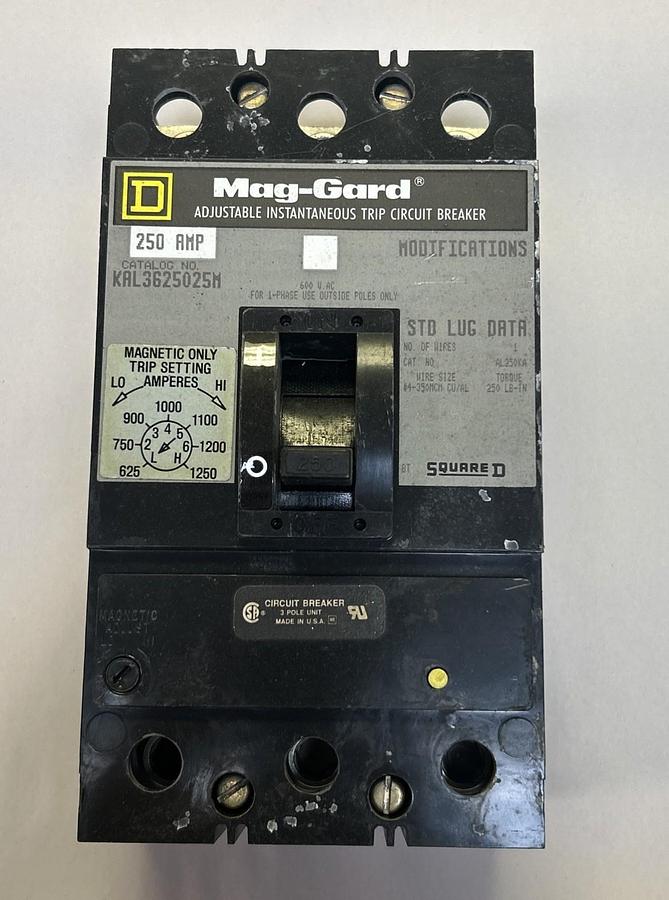 Used SQUARE D,KAL3625025M,CIRCUIT BREAKER 250A 600V 3P