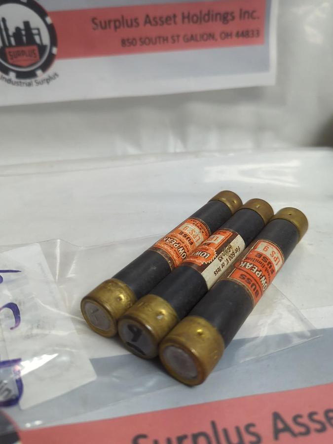 Used COOPER BUSSMANN,LPS-9,LOW-PEAK 9 AMP FUSE LOT OF 3 PRE-OWNED