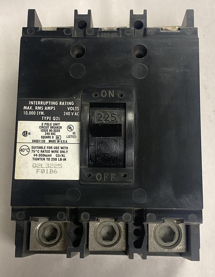 Square D,NE-3020 Q2L3225F01B6,Circuit Breaker 225A 240V 3 Pole NOS