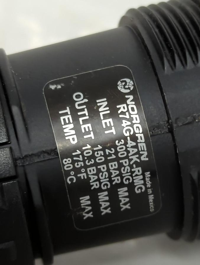 Used NORGREN,R74G-4AK-RMG,PRESSURE REGULATOR 300PSIG 21 BAR PRE-OWNED
