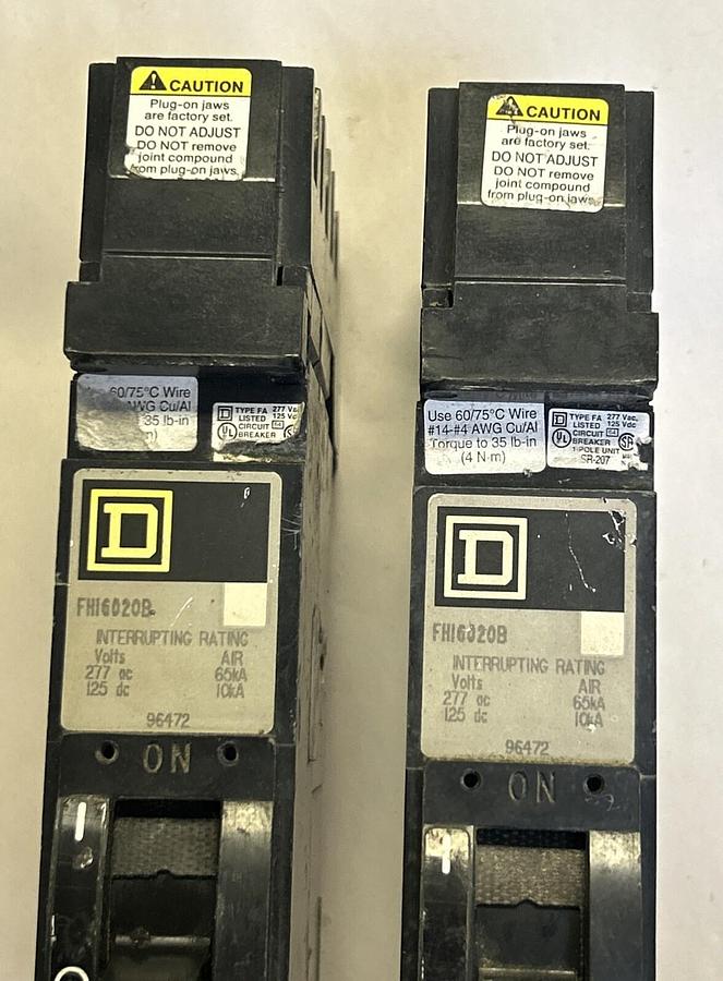 Used SQUARE D,FH16020B,I-LINE CIRCUIT BREAKER 20A 277V 1P LOT OF 2