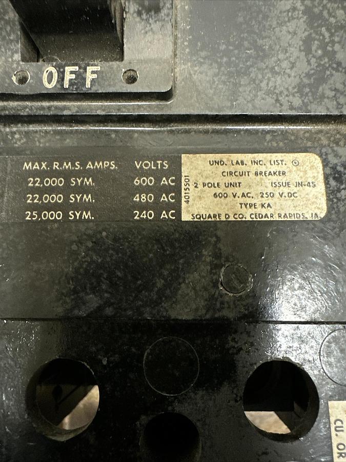 Square D,KA26200AC,2 Pole 200Amp 600VAC I Line Circuit Breaker