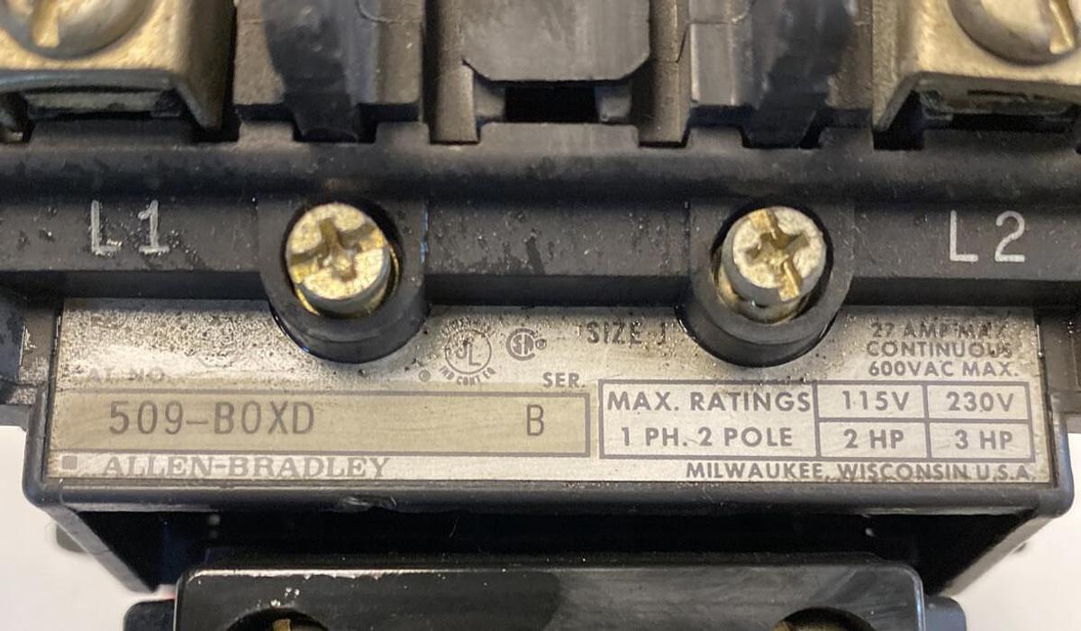 Used Allen-Bradley,509-B0XD 509-BOXD,SER B Size 1 Starter 600V