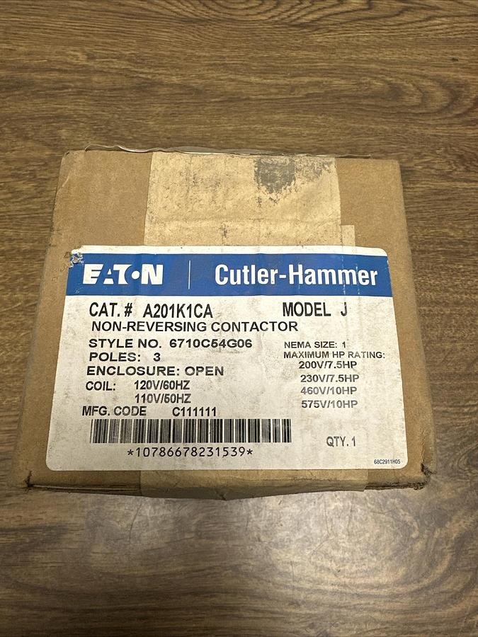 Used Eaton Cutler hammer,A201K1CA,SIZE 1 Non Reversing Contactor 110/120V