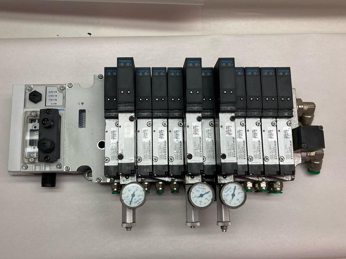 Used Festo,CPX-GE-EV-S,Valve Block w/VIGI-03-4,0 Solenoid Valves