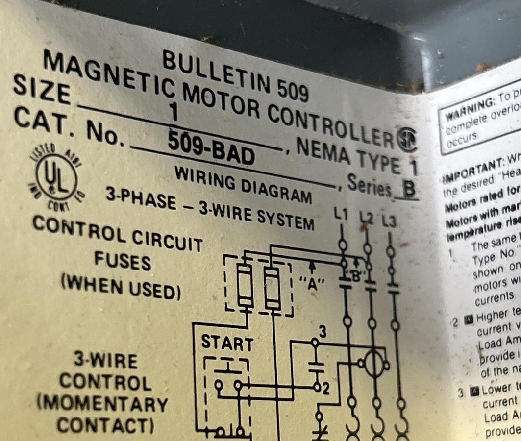 ALLEN BRADLEY,509-BAD,STARTER SIZE 1 27A W/NEMA 1 ENCLOSURE NOS
