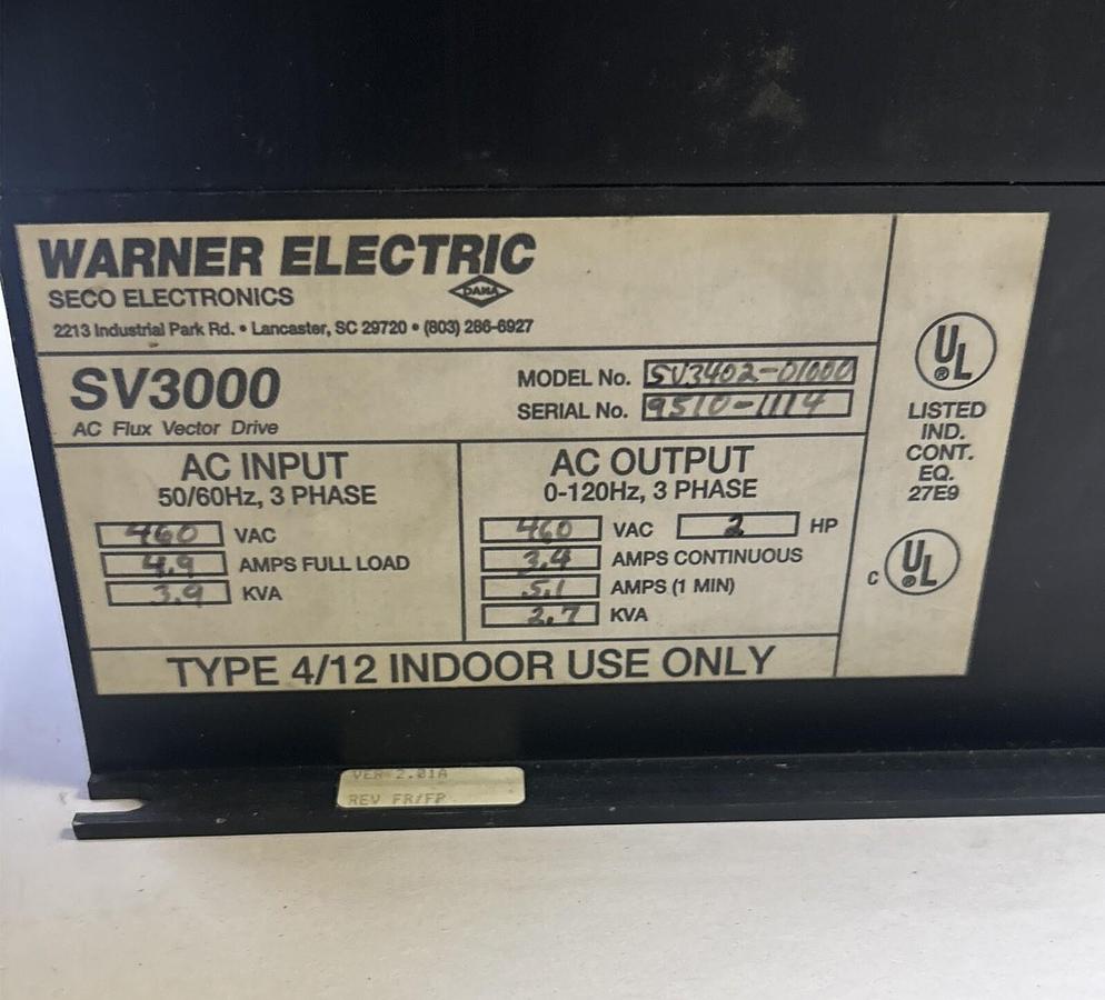 Used SECO,SV3402-01000,AC FLUX VECTOR DRIVE