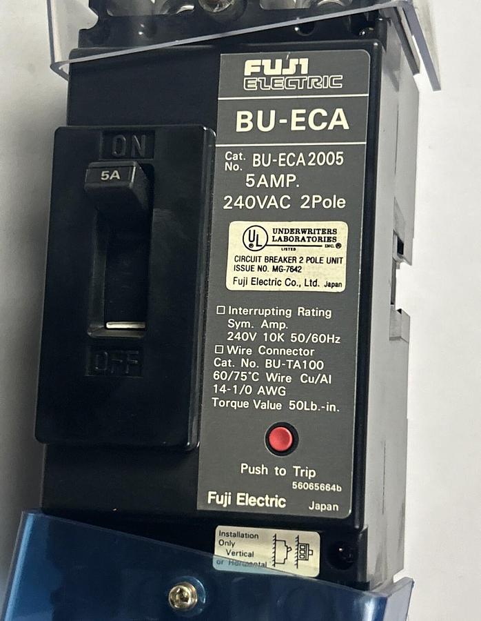 Used FUJI ELECTRIC,BU-ECA-2005,CIRCUIT BREAKER 5A 240V 2P