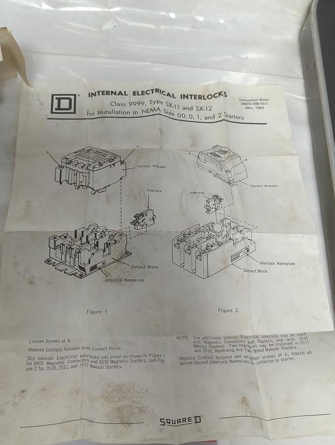 SQUARE D,9999 SX-11,ELECTRICAL INTERLOCK FOR TYPE S SIZE 00-2 NOS