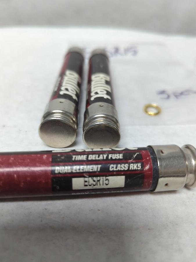 Used EDISON FUSEGEAR,ECSR15,BULLET 15 AMP FUSE LOT OF 3 PRE-OWNED