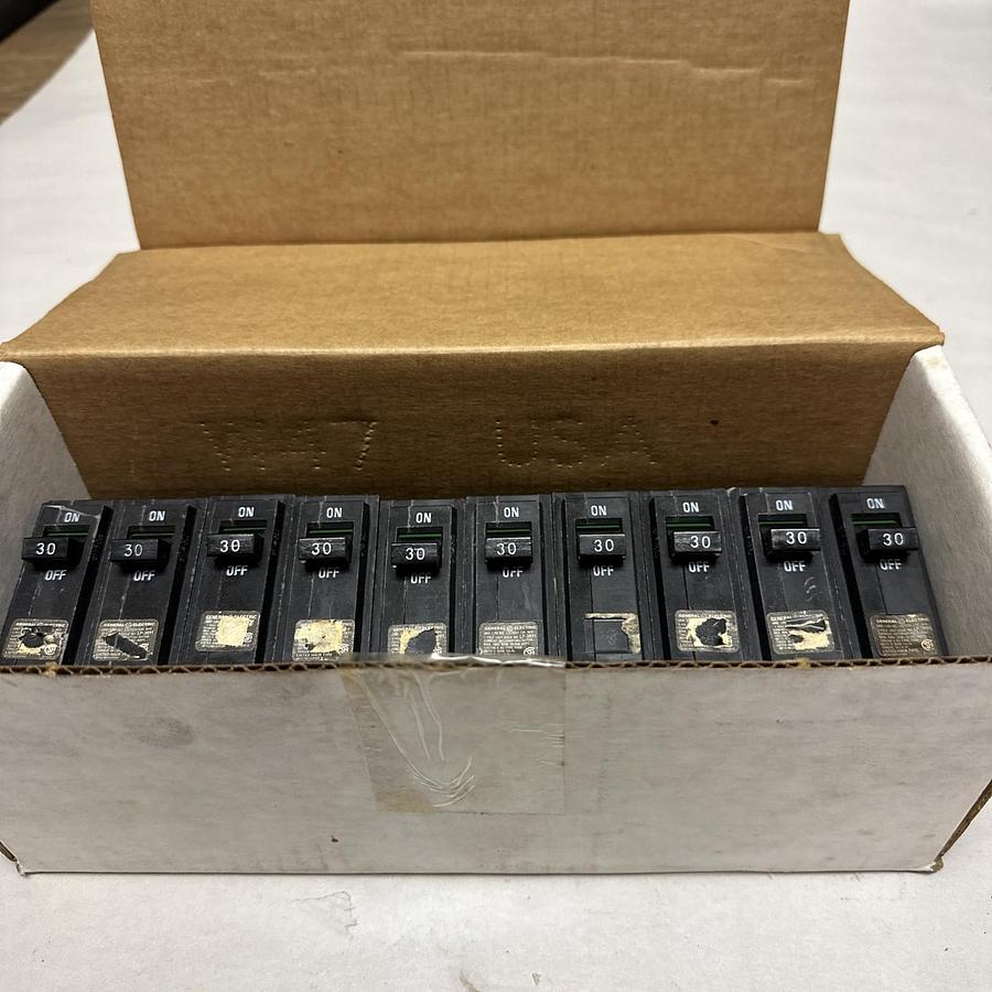 Used GE,THQB130,30 Amp Single Pole Circuit Breaker LOT of 10