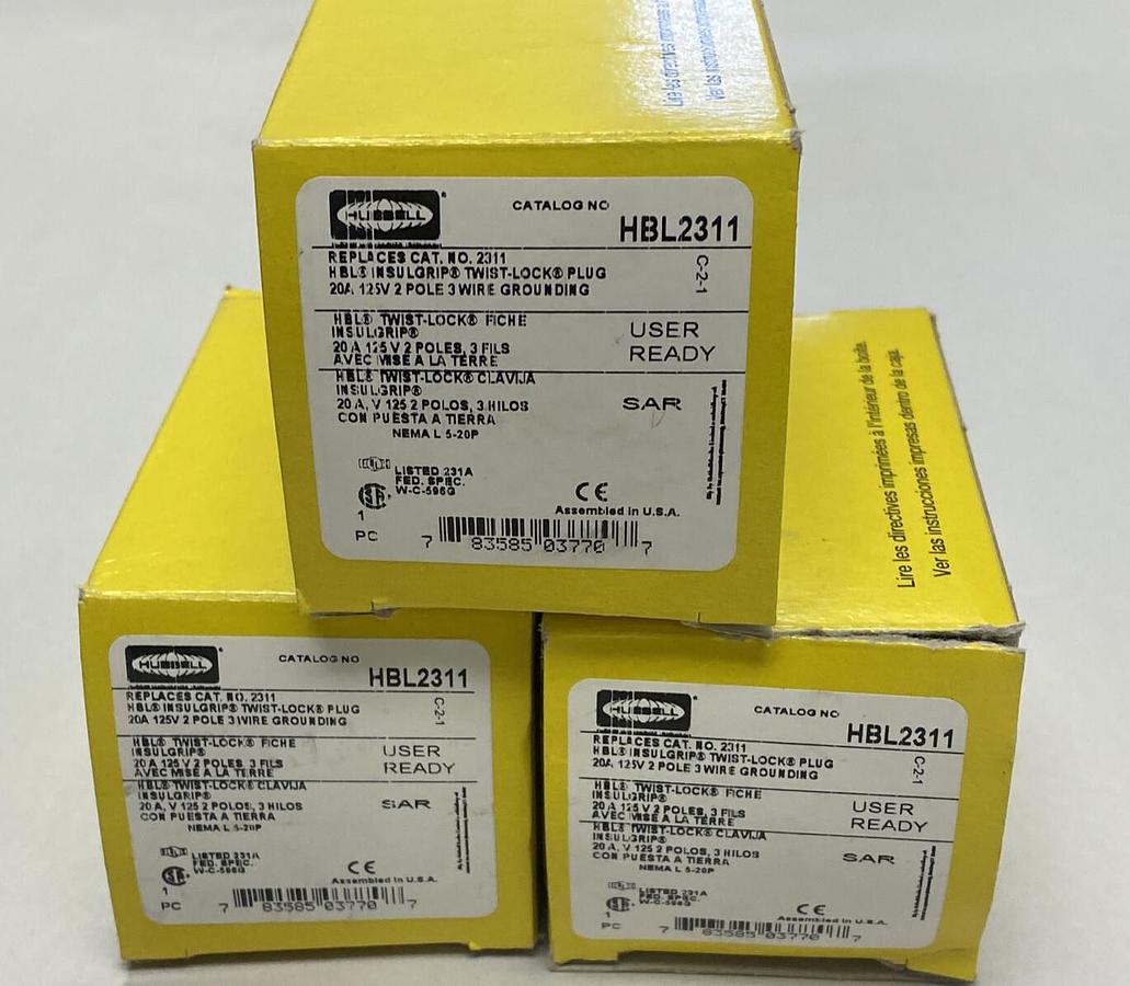 HUBBELL,HBL2311,TWIST LOCK PLUG LOT OF 3 NEW