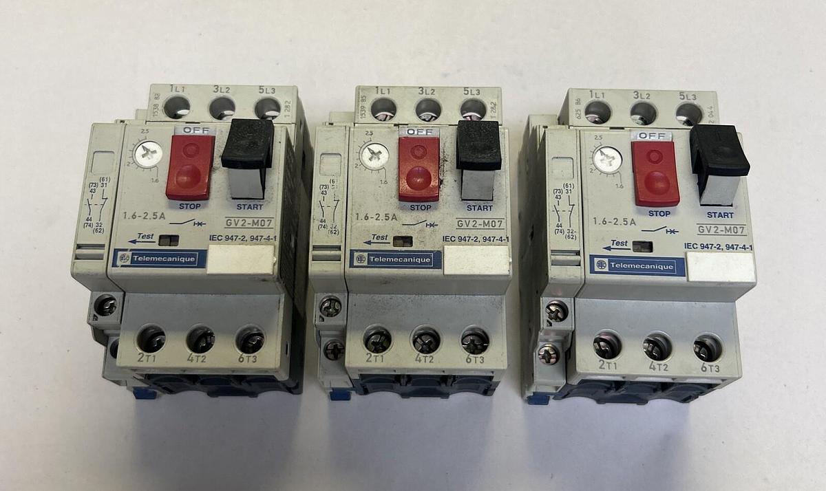 Used TELEMECANIQUE,GV2-M07,MOTOR STARTER PROTECTOR LOT OF 3