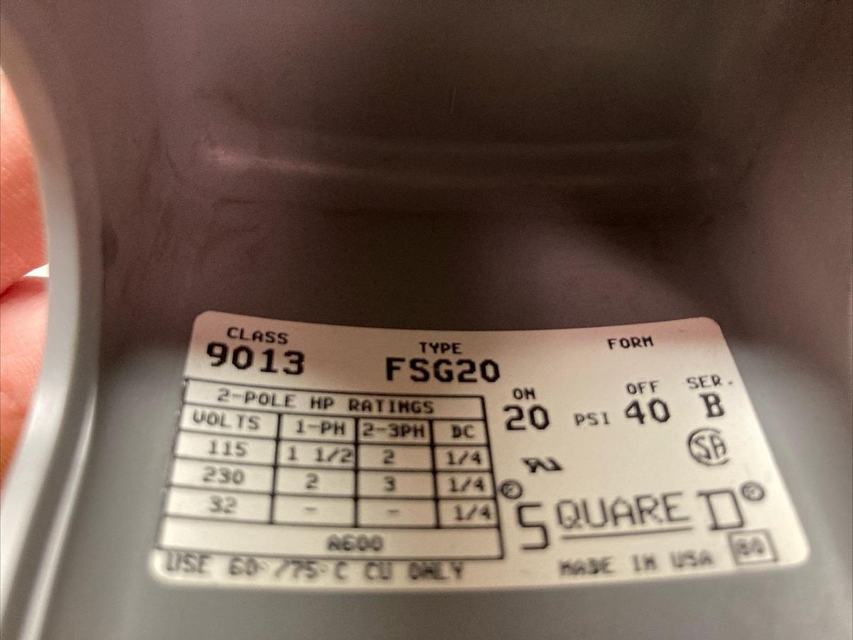 Square D,Class 9013 Type FSG20,Pressure Switch