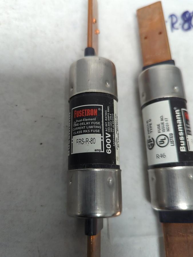 Used COOPER BUSSMANN,FRS-R-80,FUSETRON 80 AMP FUSE LOT OF 2 PRE-OWNED