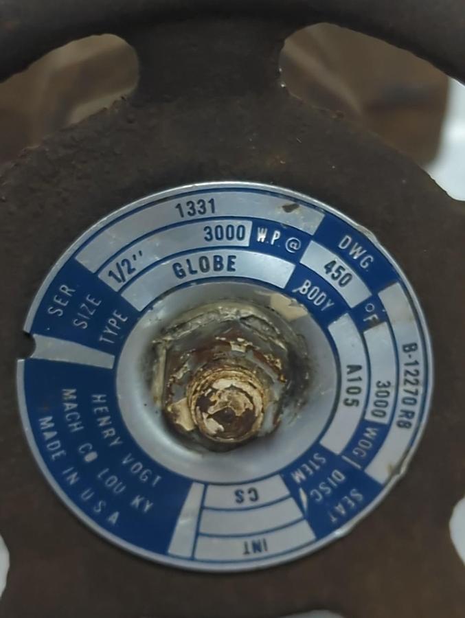 Used HENRY VOGT,B-12270R6,GLOBE VALVE 1/2 INCH PRE-OWNED