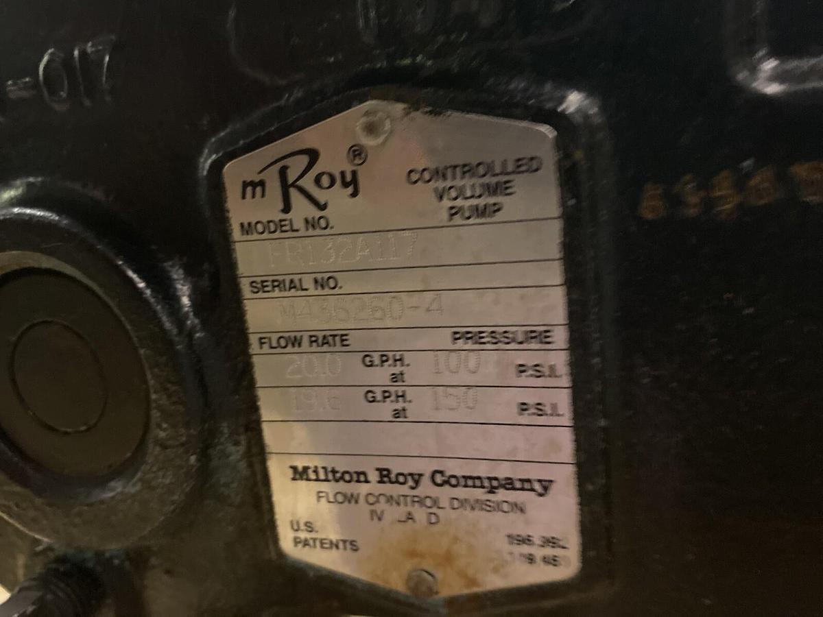 Used MILTON ROY, FR132A-117, CONTROLLED VOLUME PUMP 1/3HP 1725RPM 115V/208-230V 1PH