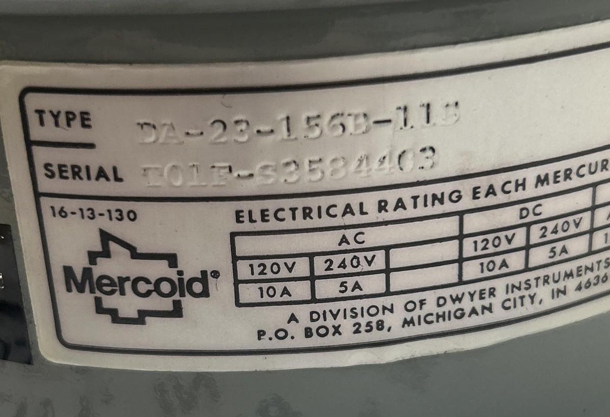 MERCOID,DA-23-156B-11S,PRESSURE SWITCH MISSING COVER NOS