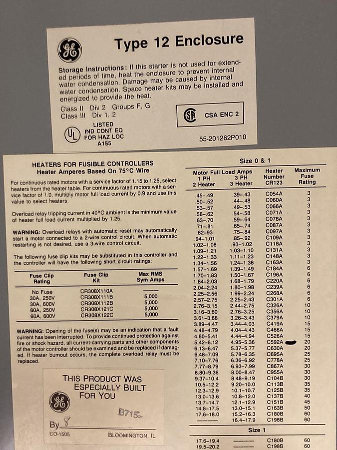 General Electric,CR308C2042RAASAA,SIZE 1 COMBINATION STARTER 300-LINE CONTROL