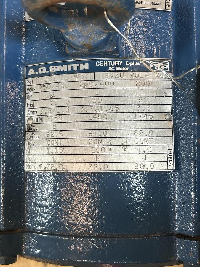 Used AO SMITH,F-391315-63,AC MOTOR 1HP 230/460V 1755RPM 3PH 143T FRAME