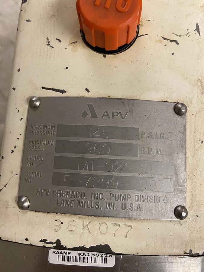 Used APV Crepaco,M1-021-10,Displacement Pump 145 P.S.I.G. 960RPM