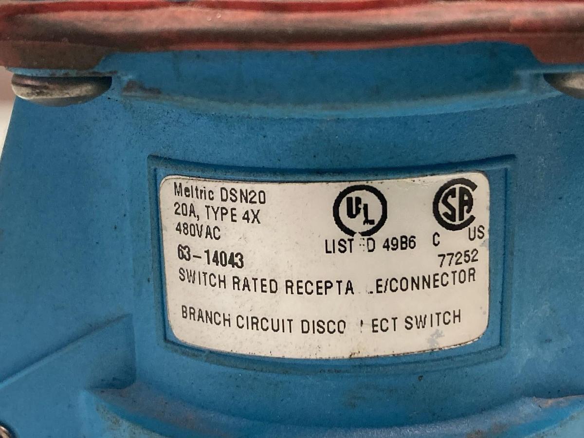 Used Marechal Meltric,DSN20 Type 4X,Inlet Plug 480VAC 20A