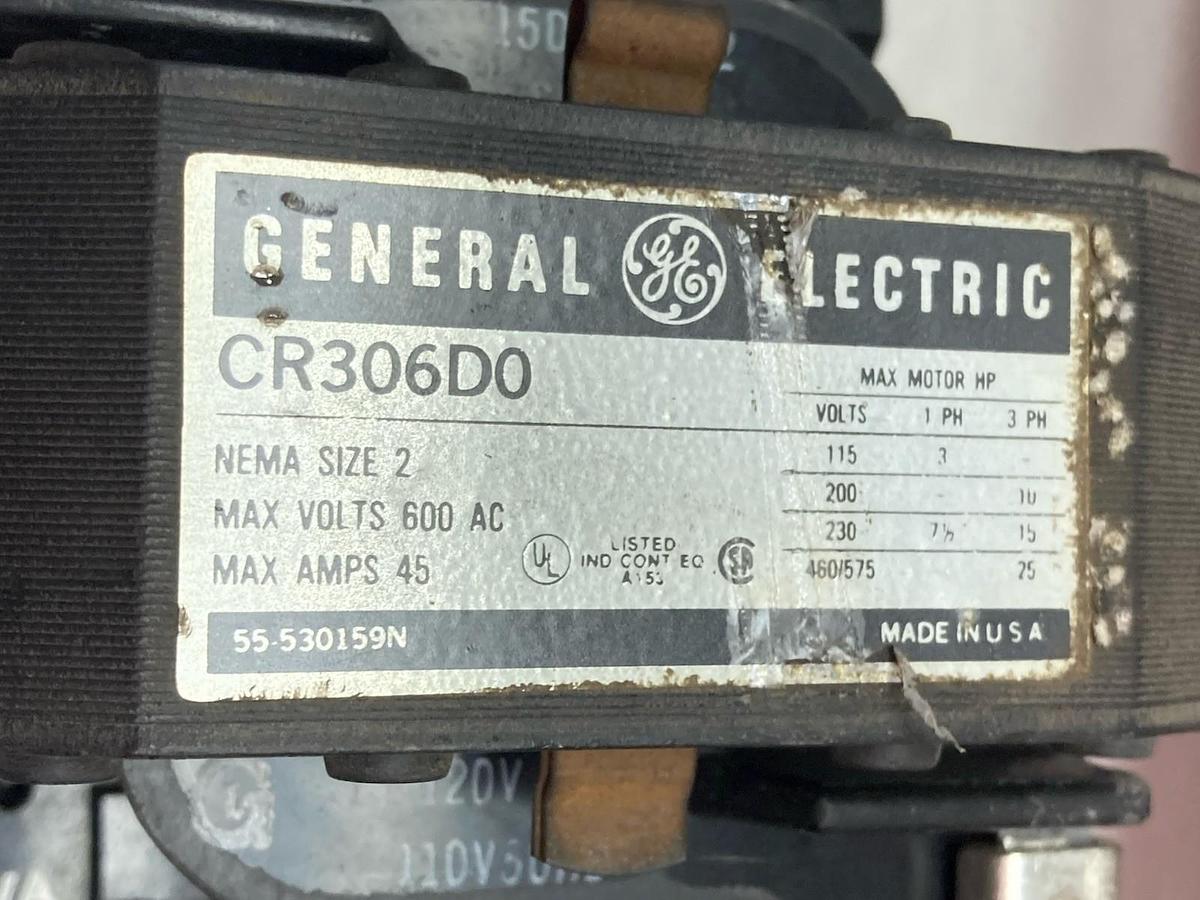 Used General Electric,CR306D0,Size 2 Magnetic Contactor 600Vac 45A
