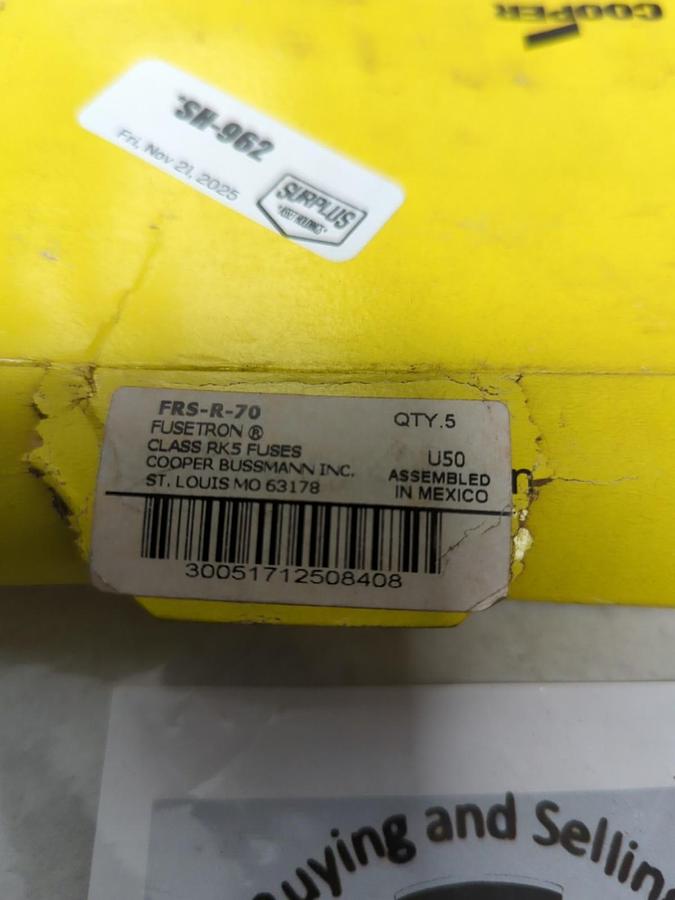 COOPER BUSSMANN,FRS-R-70,FUSETRON 70 AMP FUSES BOX OF 5 NOS