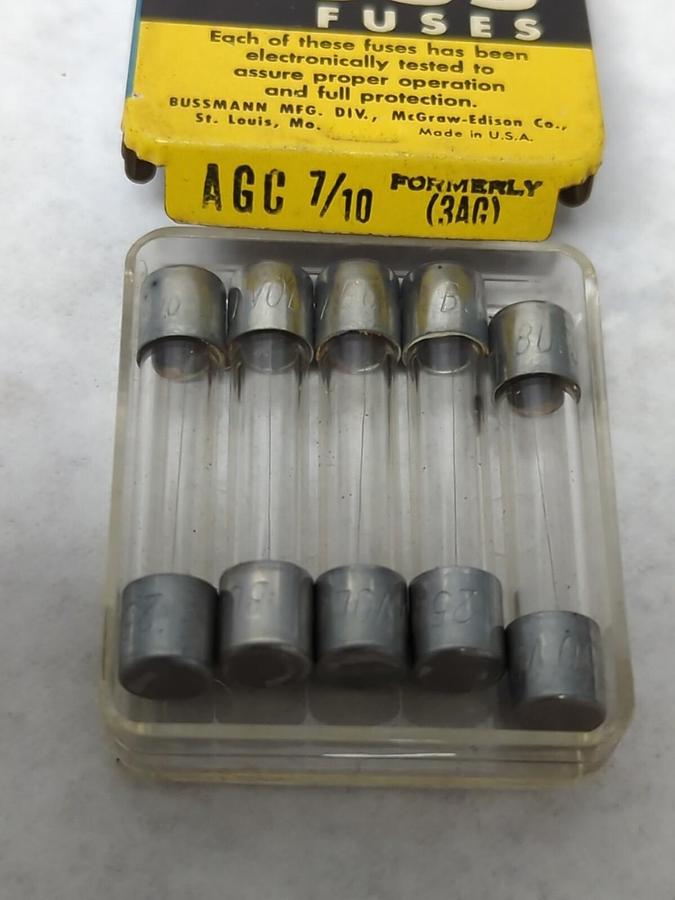 COOPER BUSSMANN,AGC 7/10,GLASS FUSES PACK OF 5 NOS