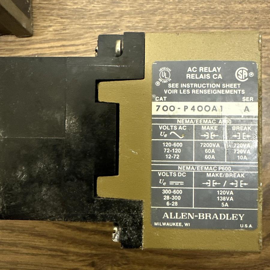 Used Allen Bradley,700-P400A1,Ser A Control Relay LOT of 2