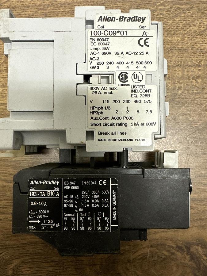 Used Allen Bradley,100-C09*10,w/193-TAB10 Overload Relay