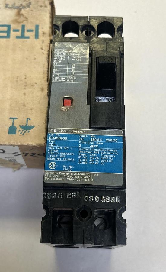 SIEMENS,ED42B030,CIRCUIT BREAKER 30A 480V 2P NOS