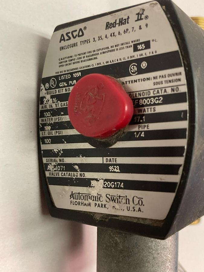 Used Asco,8320G174,Solenoid Valve 1/4 Inch 100PSI 17.1 Watts