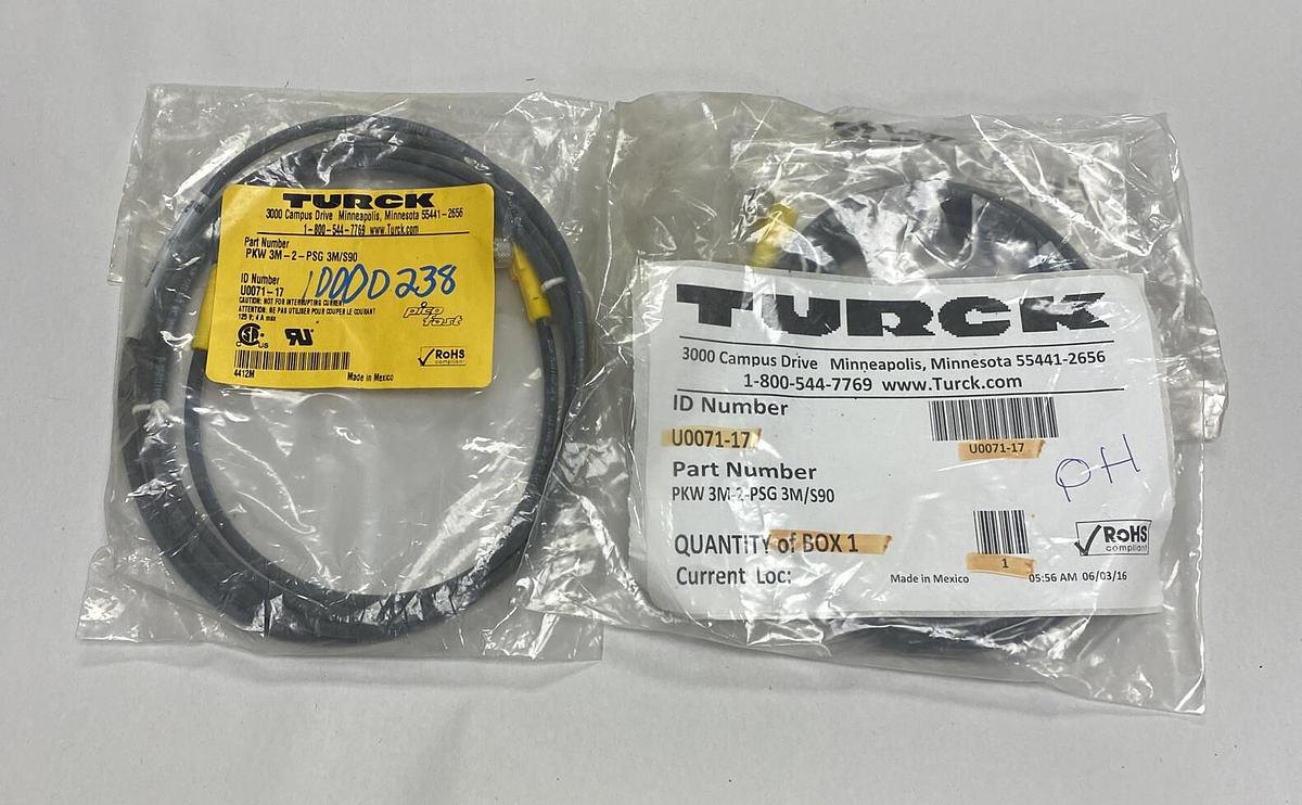 TURCK,PKW 3M-2-PSG 3M/S90,PICOFAST MOLDED CORDSET LOT OF 2 NOS