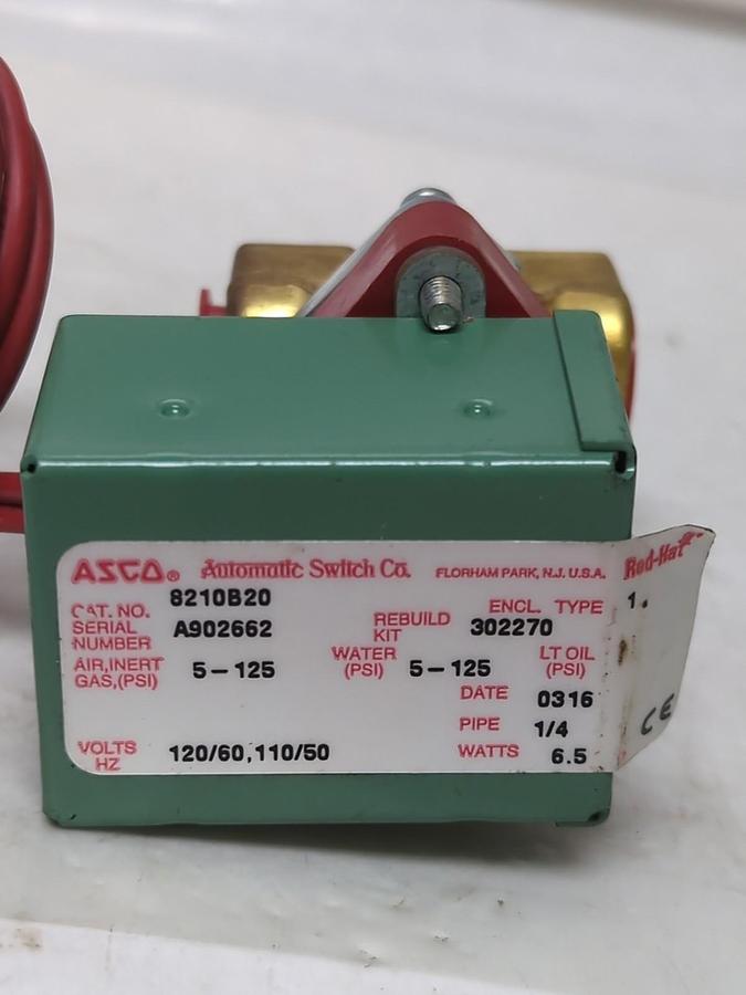 Used ASCO,8210B20,SOLENOID VALVE 120VAC 1/4IN NPT 2-WAY PRE-OWNED